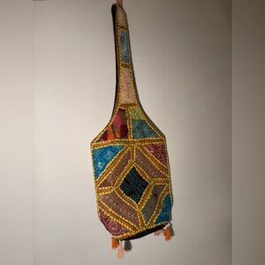 Vintage Multicolor Patchwork Shoulder Bag w just one thick strap-unique & rare